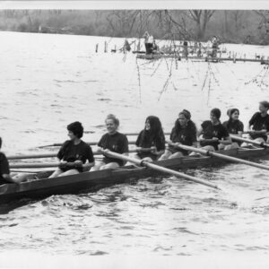 The boat that won Ltwt 8 at Midwest Springs in spring of 74. The first win for women's rowing, and also first win for any women's sport at Notre Dame.